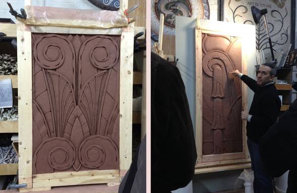 Hand Carved Decorative Artisan Stonework, Clay Model - Architect: Neumann & Rudy