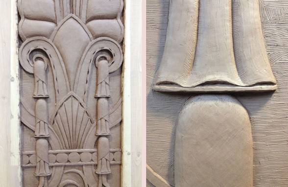Hand Carved Decorative Artisan Stonework, Clay Model Detail - Architect: Neumann & Rudy